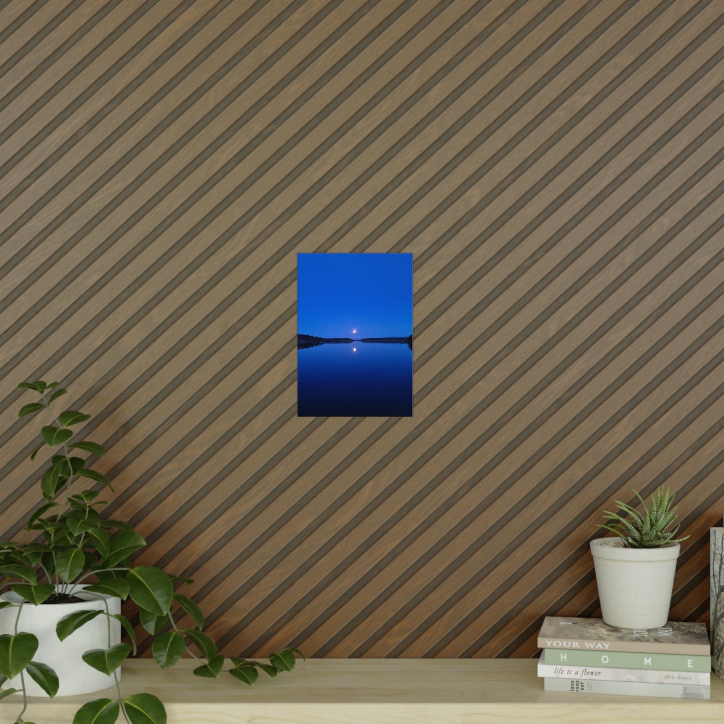 Poster - Tranquil Blue Moon Reflection Art